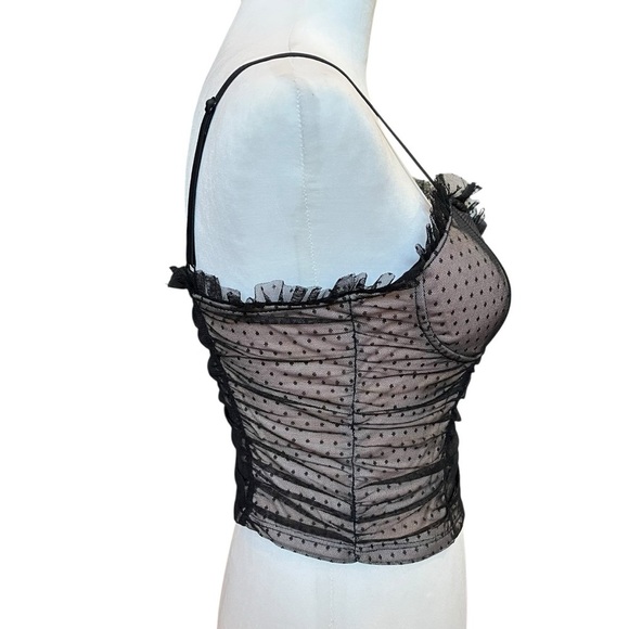 Lily White Bustier Size Large Black Mesh Swiss Dot NWT Whimsigoth Cropped Cami - Picture 3 of 9